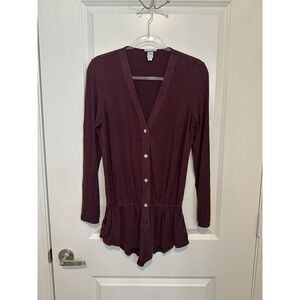 Eberjey Lila Sleep Romper Small Burgundy Modal Button Front Anthropologie